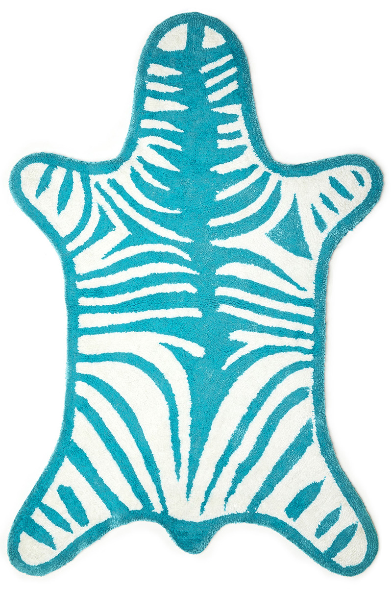 Turquoise Reversible Zebra Bathmat by Jonathan Adler