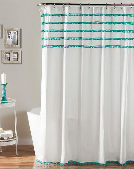 aqua and white shower curtain