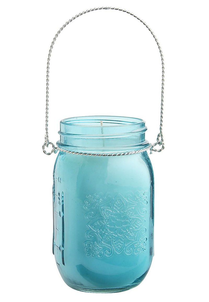 2 Turquoise Glass Mason Jar Tea Light Candle Holders2 Jars 