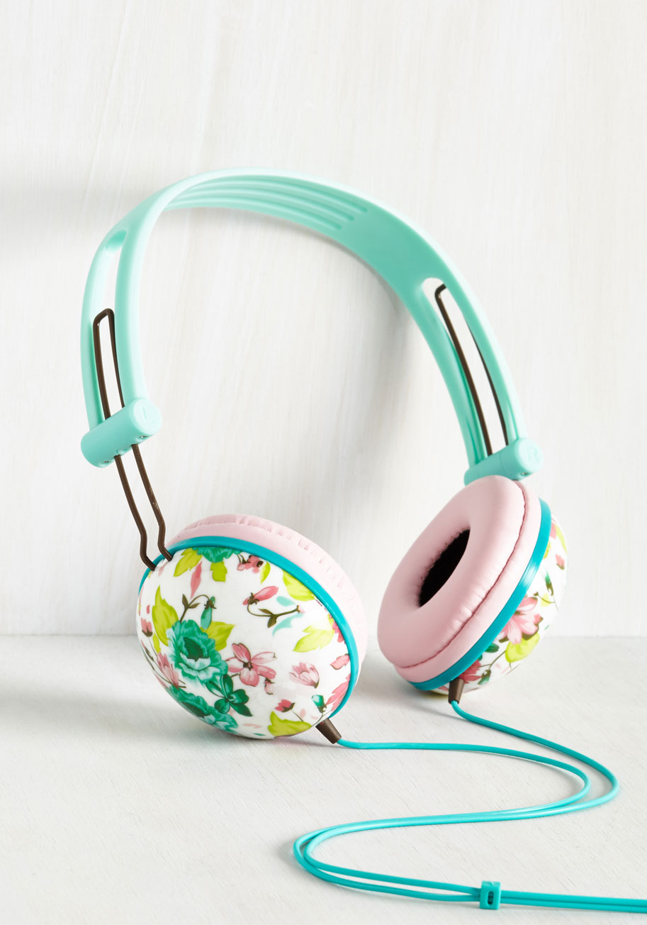 Swoons and Tunes Headphones in Teal Roses
