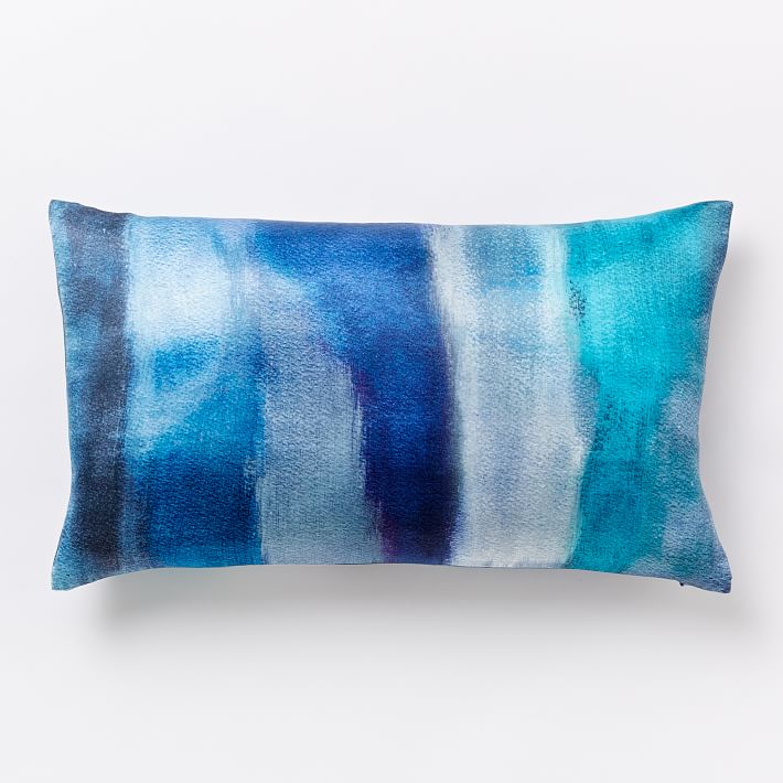 Blue Teal Cloudy Abstract Silk Pillow Cover