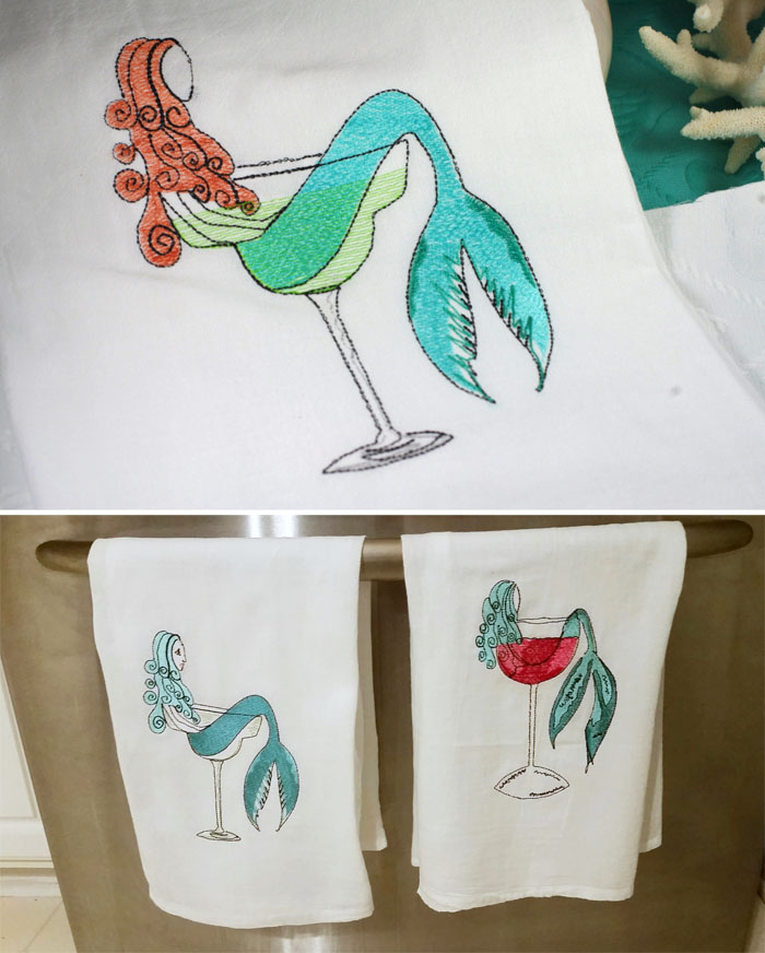 Margarita Mermaid Embroidered Kitchen Towel