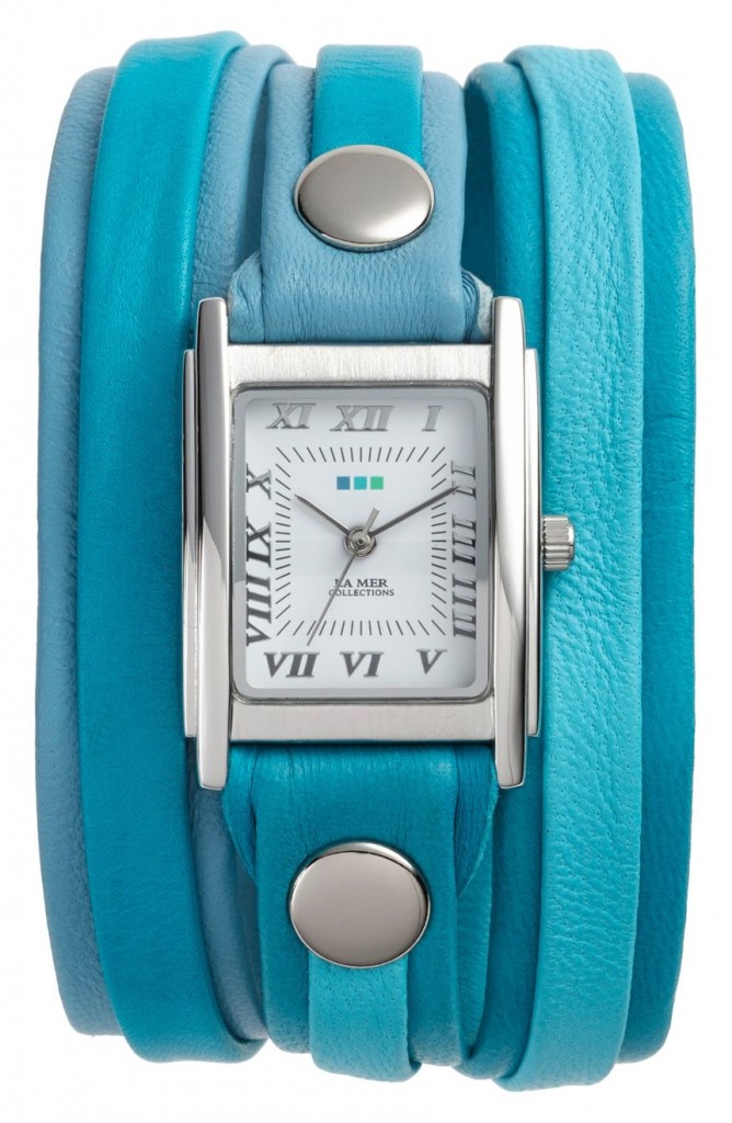 Teal Mixed Leather Wrap Watch