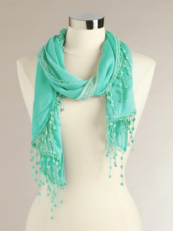 Turquoise Lace Crochet Scarf with Fringe