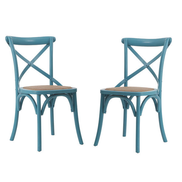 Light Blue Elm Wood Rattan Vintage-style Dining Chairs (Set of 2)