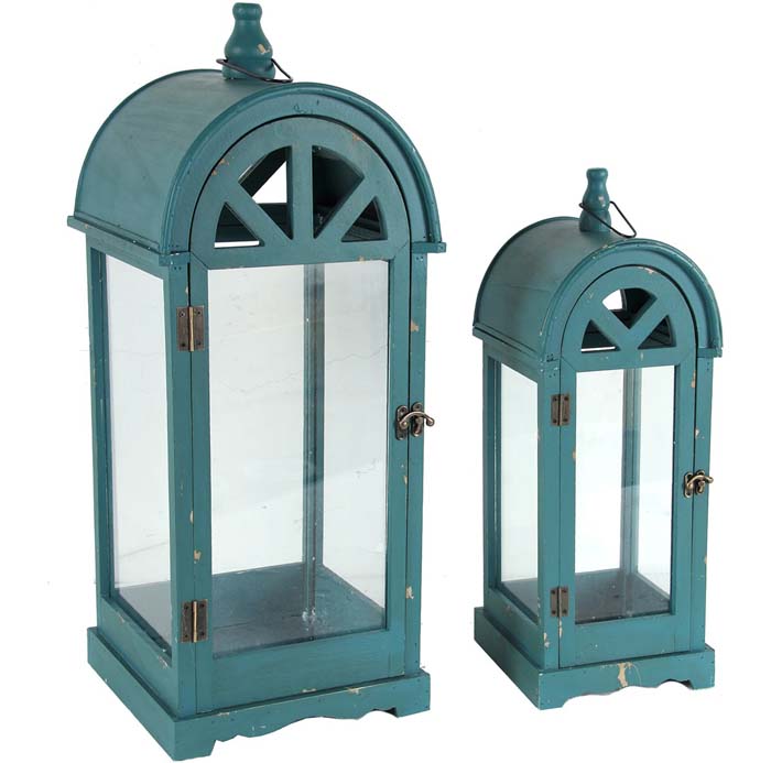 Turquoise Good Glass Lanterns - Set of 2