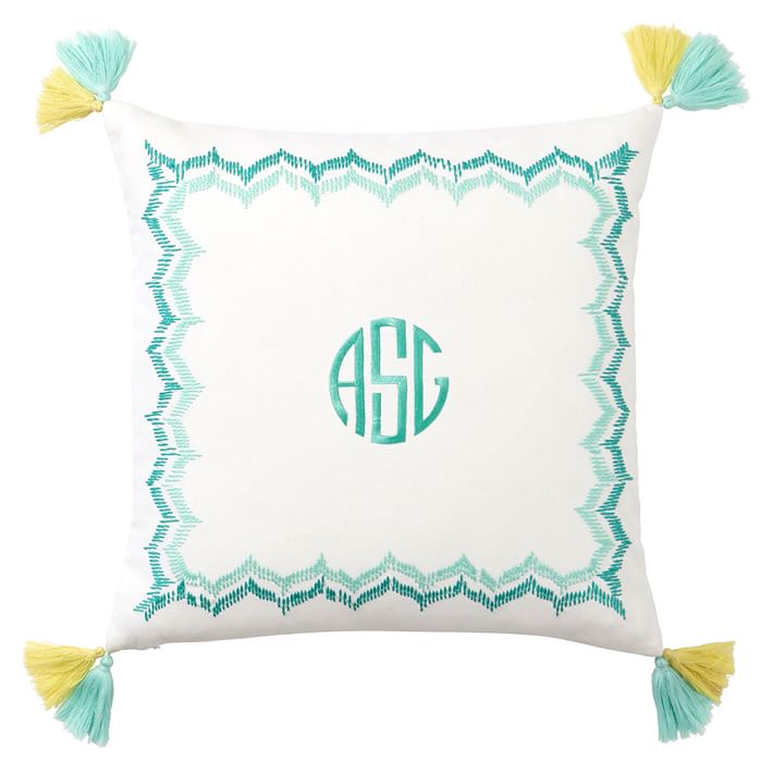 Embroidered Border Monogram Pillow Cover