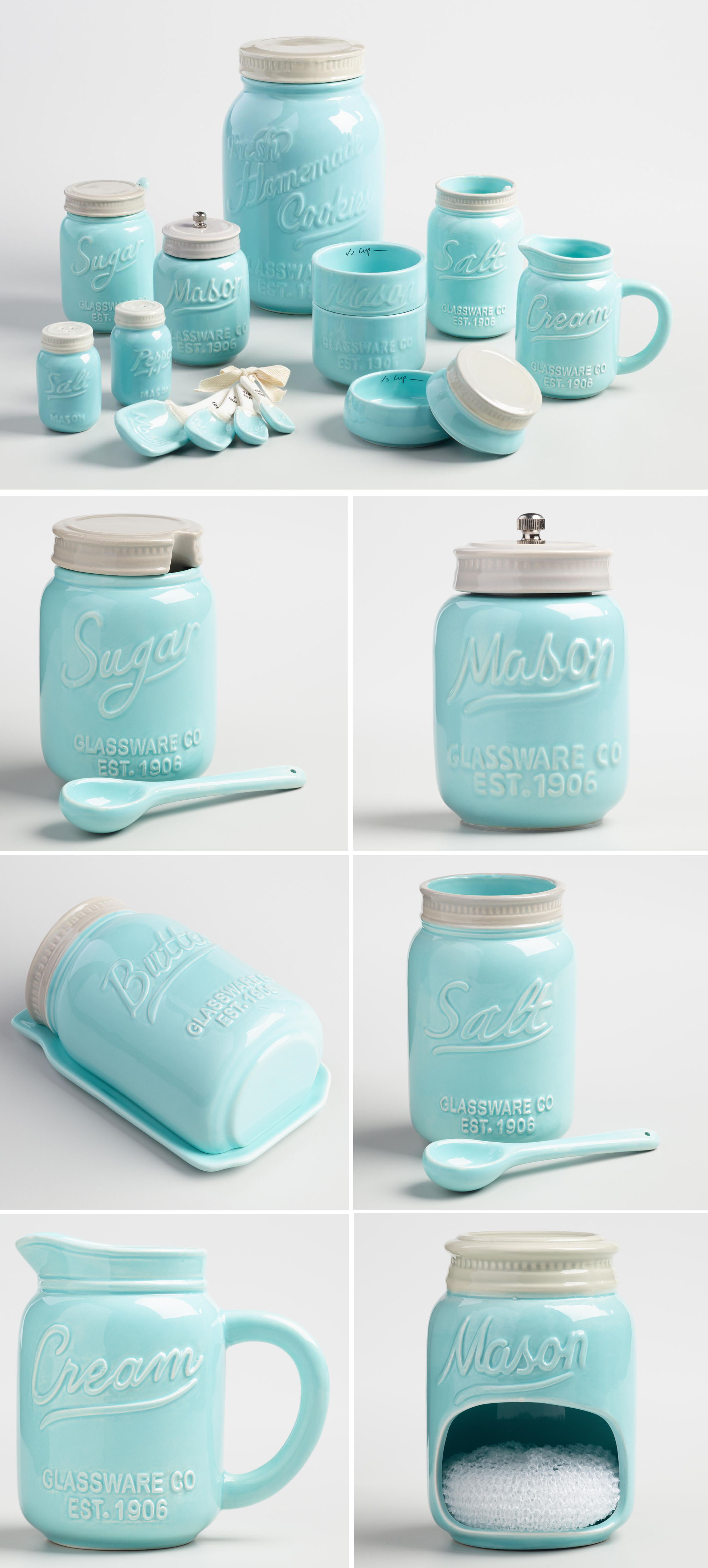 Blue Mason Jar Ceramic Collection