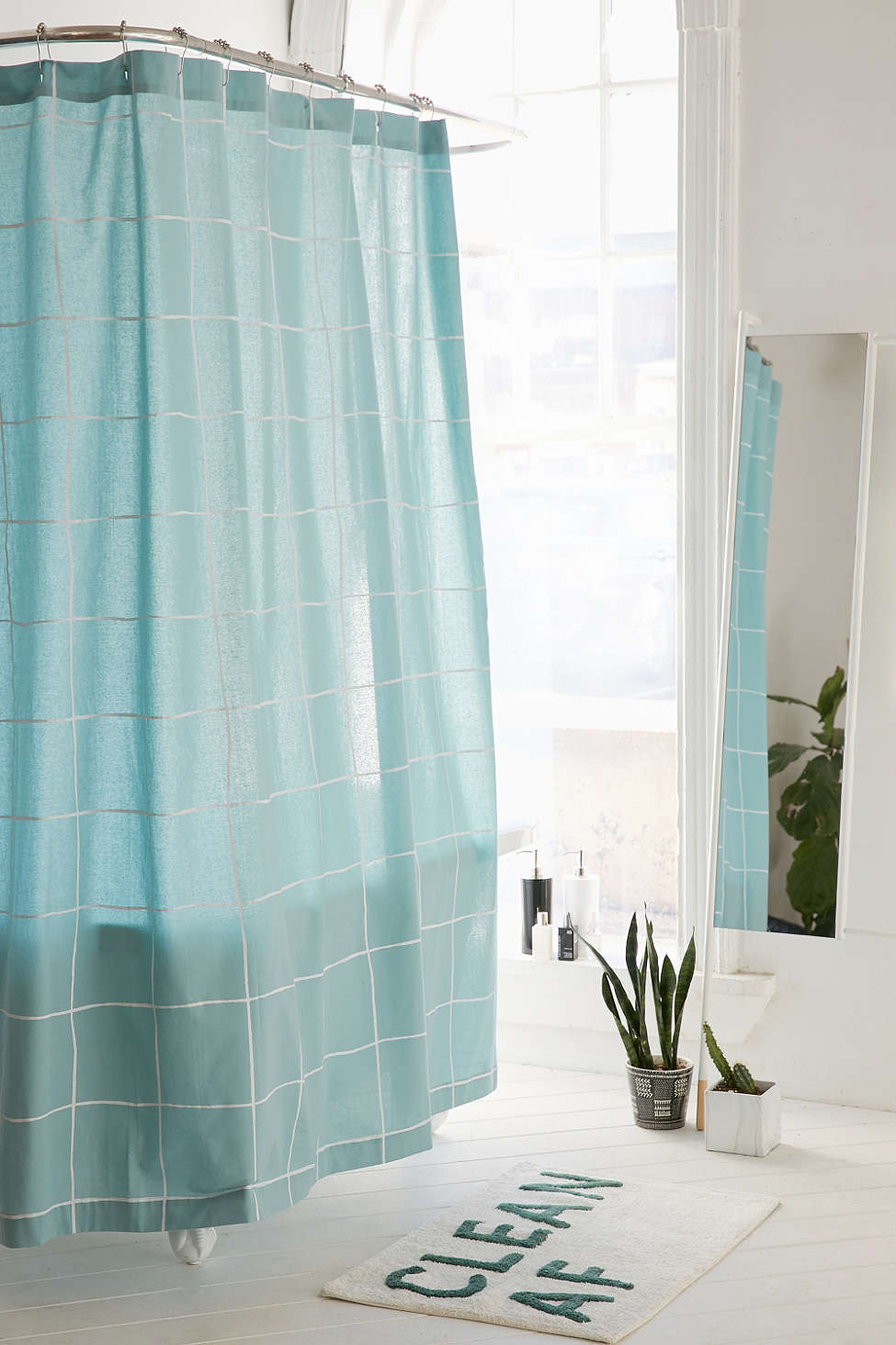 Wonky Grid Shower Curtain in Sky
