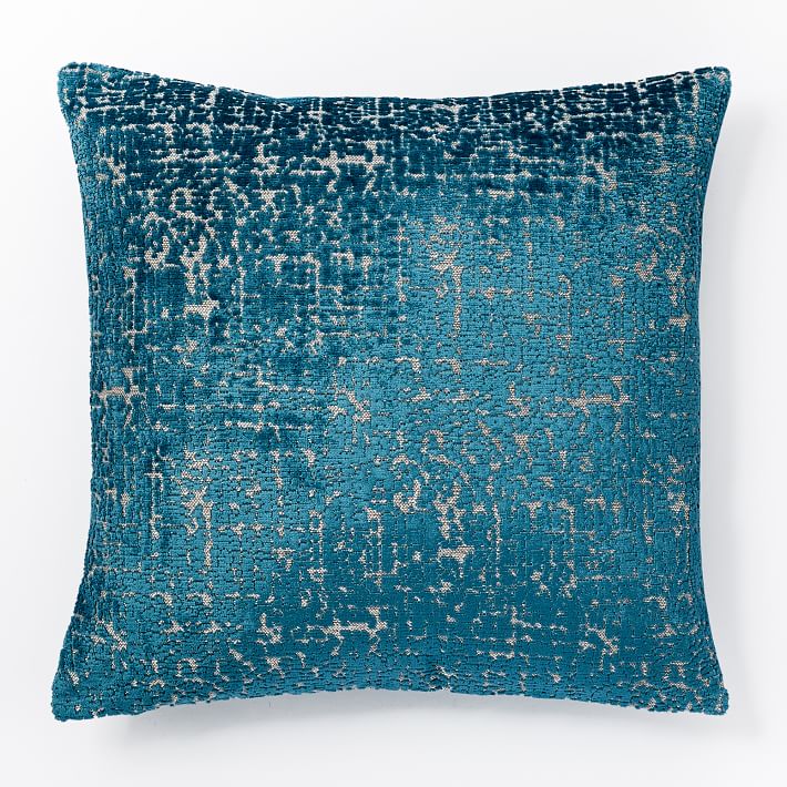 Blue Teal Jacquard Velvet Textured Pillow Cover