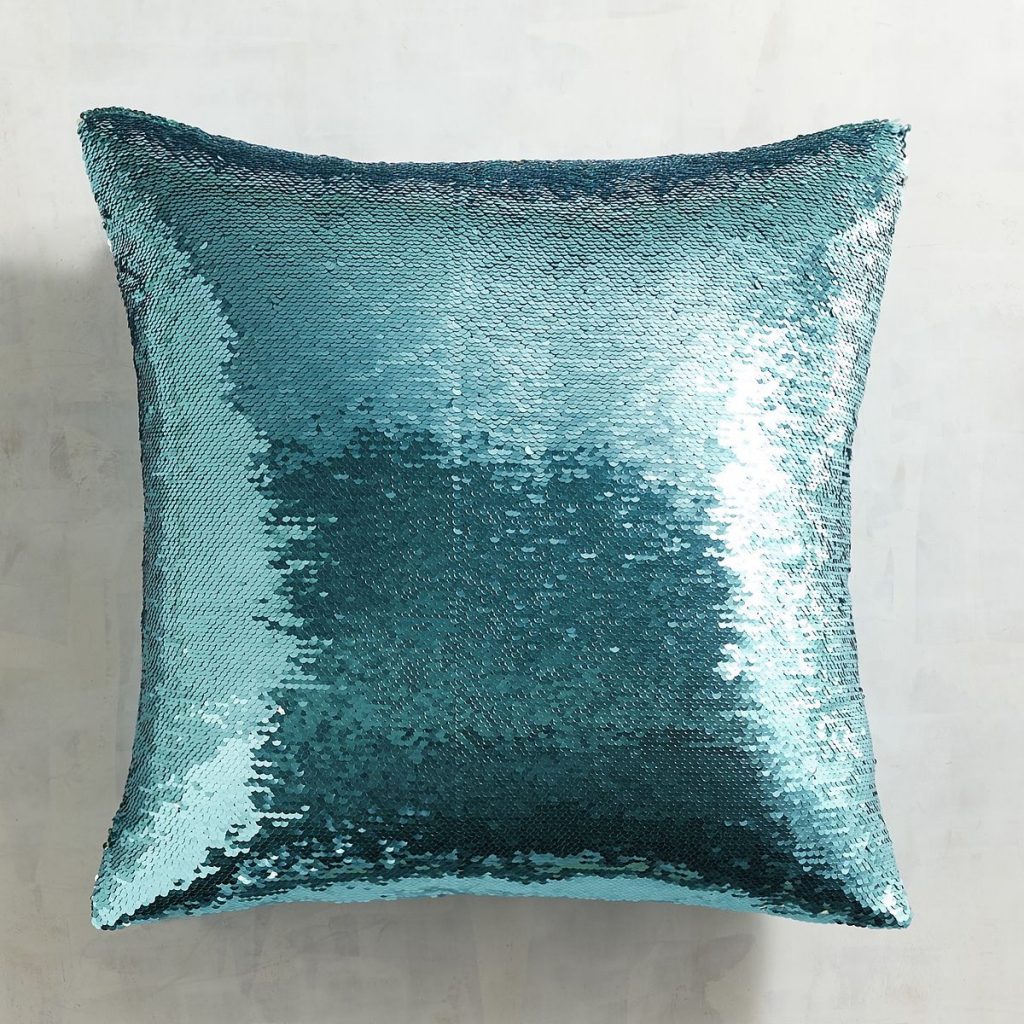 Gold & Teal Sequined Mermaid Pillow