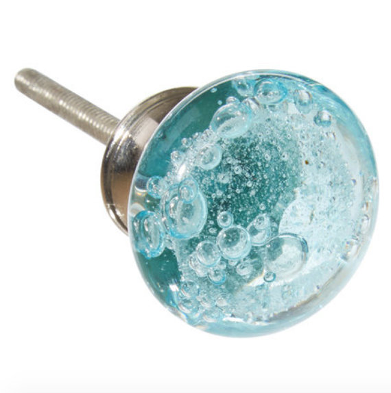 Aqua Blue Bubbles Glass Knob