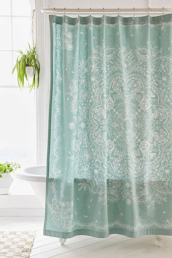 Cece Lace Teal Shower Curtain, Turquoise Aqua Shower Curtains