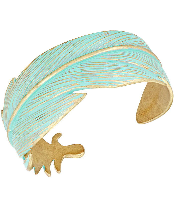 Patina Feather Open Cuff Turquoise Bracelet