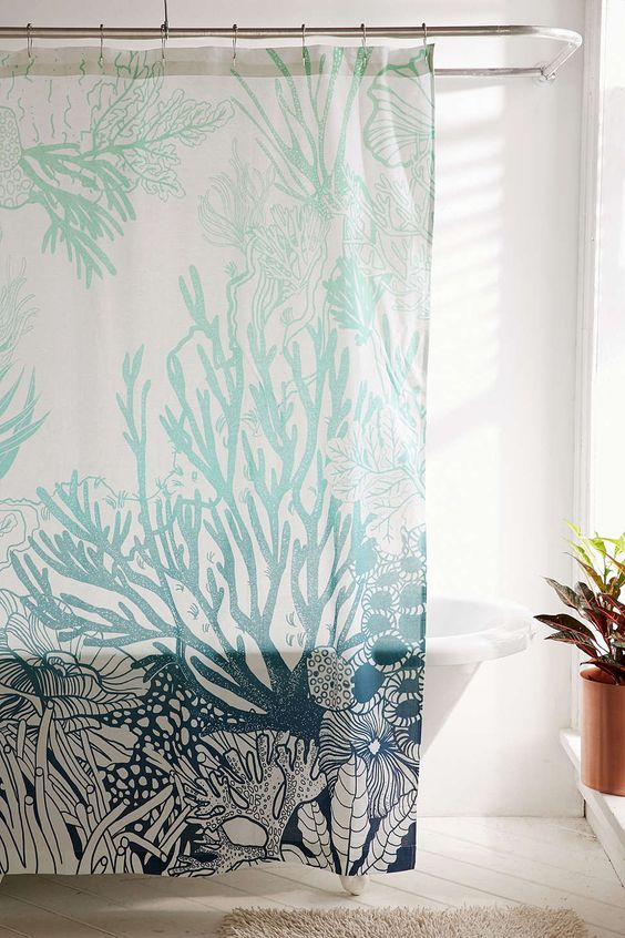 Turquoise Ombre C Reef Shower, Ombre Teal Shower Curtain