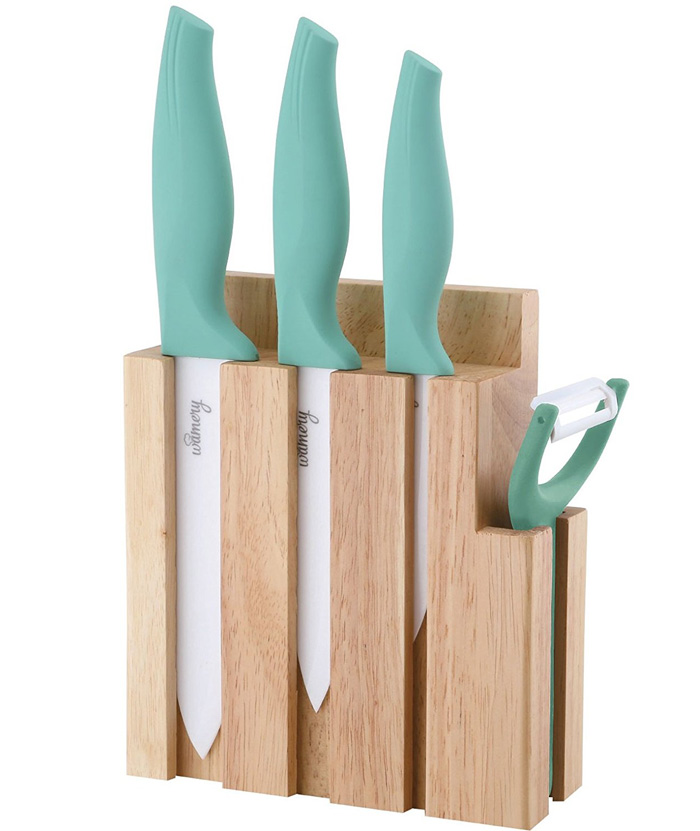 Turquoise Ceramic Knives Set with Block