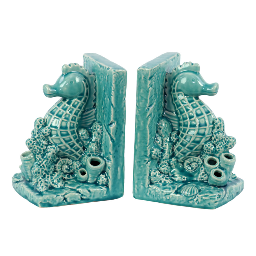 Turquoise Ceramic Sea Horse Bookends