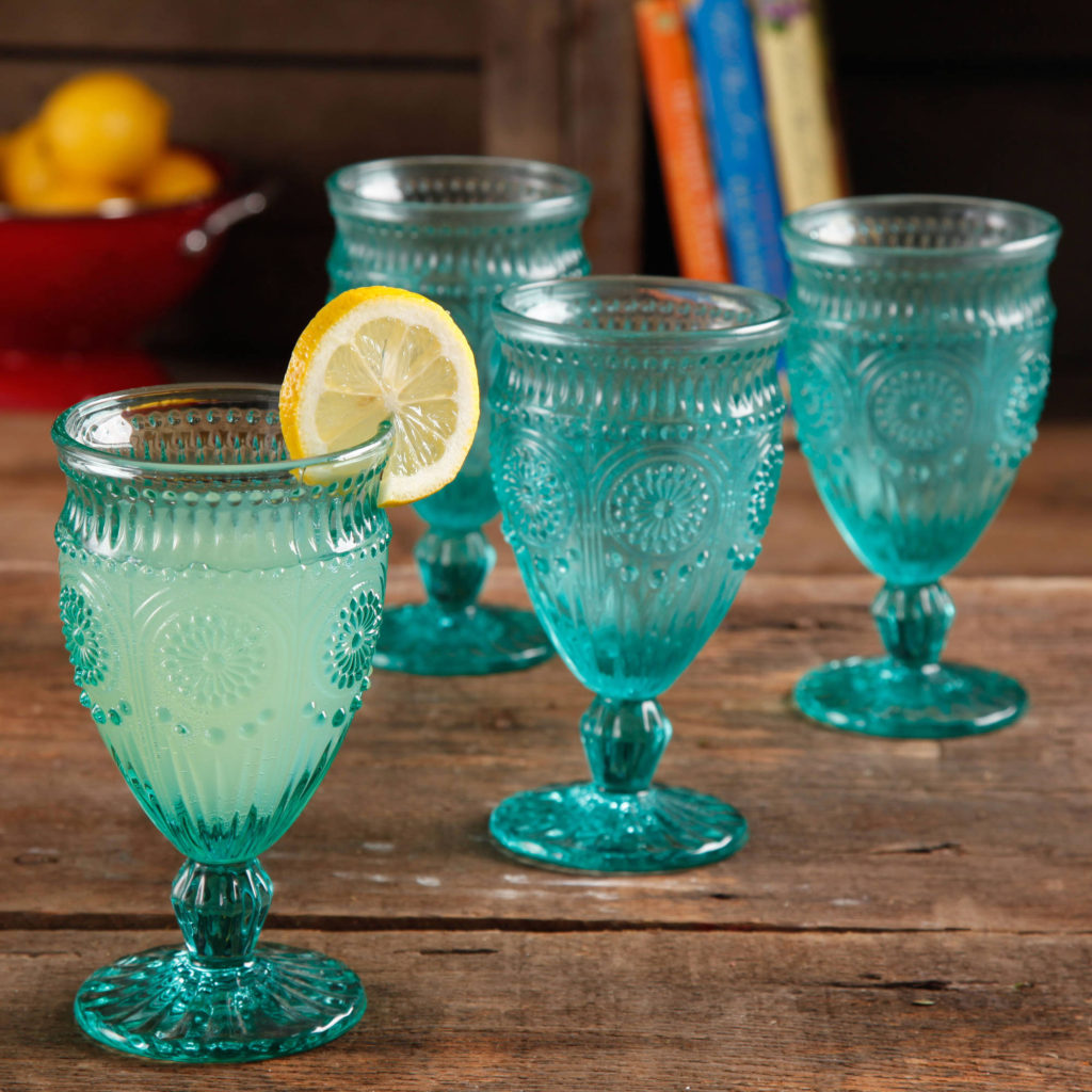 Turquoise Adeline Embossed Glass Goblets
