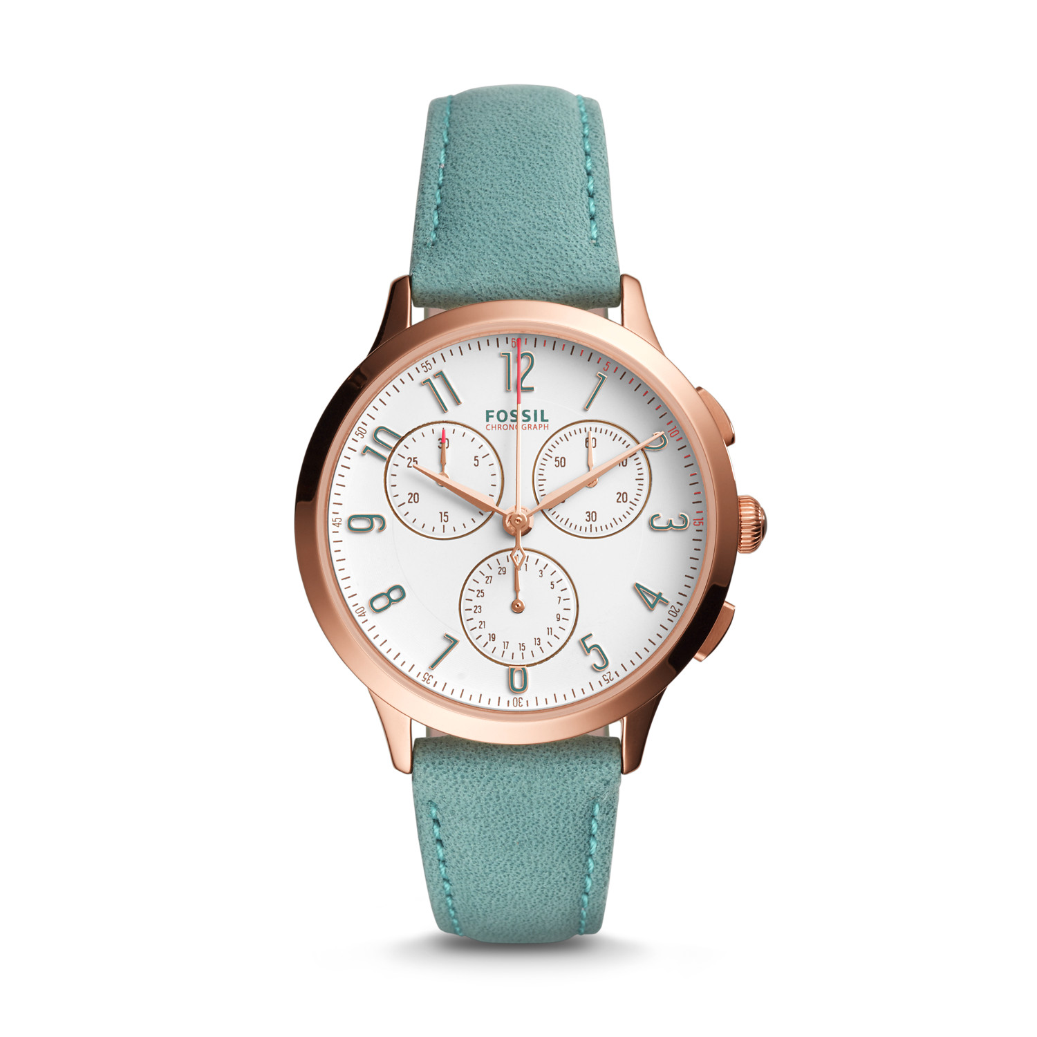 Fossil Abilene Chronograph Teal Leather Watch | Everything Turquoise