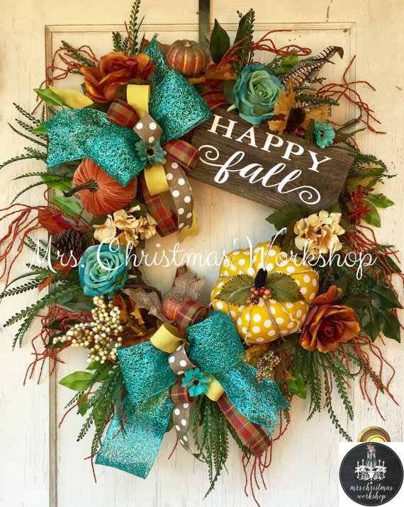 Turquoise Fall Grapevine Wreath