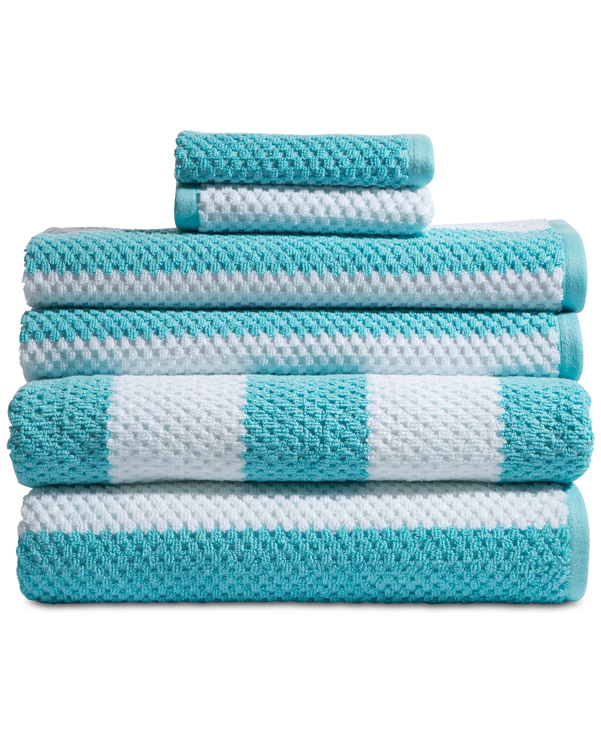 Turquoise Rugby Cotton 6 Pc Textured Stripe Towel Set