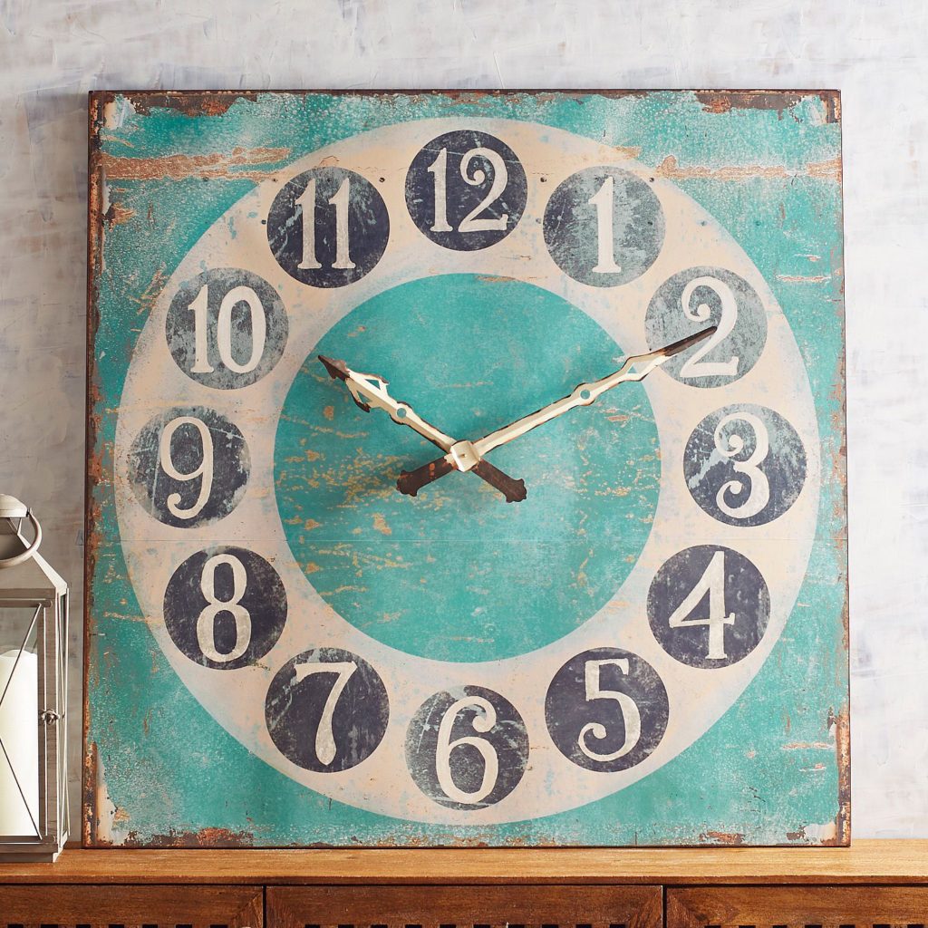Rustic Turquoise Square Wall Clock