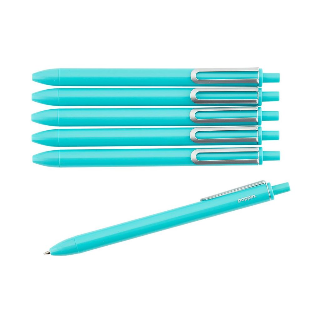 Poppin Aqua Retractable Luxe Gel Pens Pkg/6 | Everything Turquoise