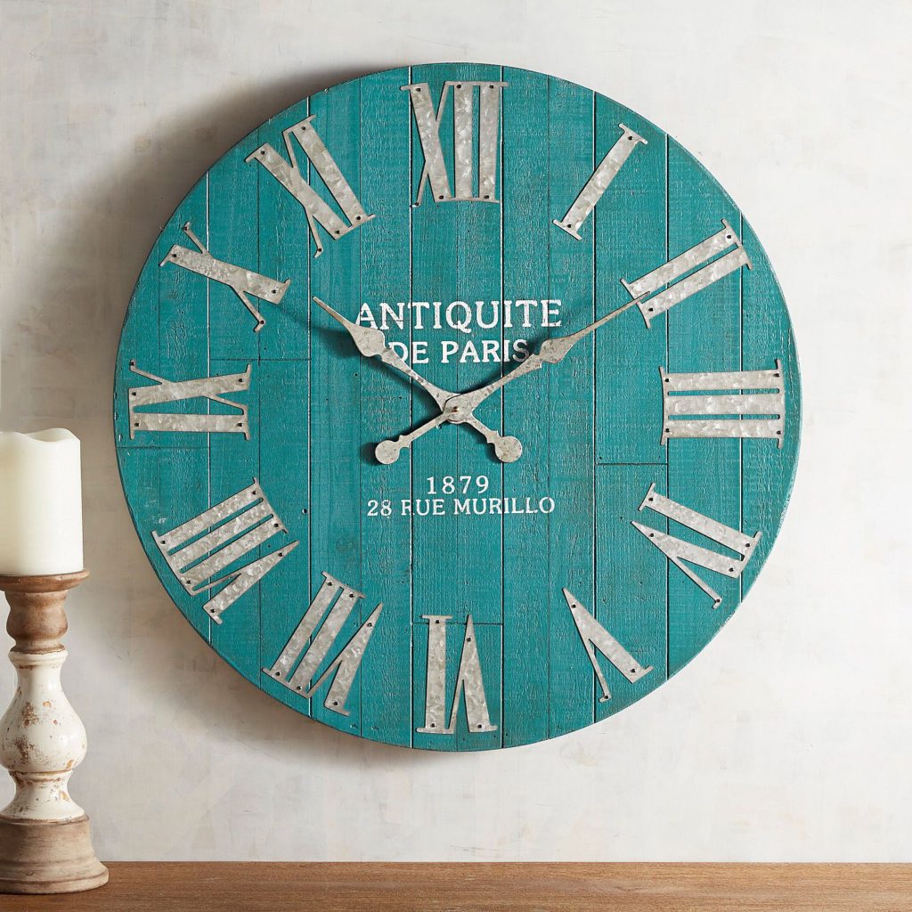 Wall Clock Turquoise Vintage Square Retro Home Kitchen Office Time Decor 